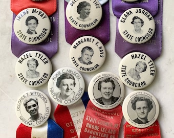 Vintage photo pinbacks, Ladies Auxiliary buttons, Daughters of America, Americana, Fraternal medals, Pinbacks, Ladies night