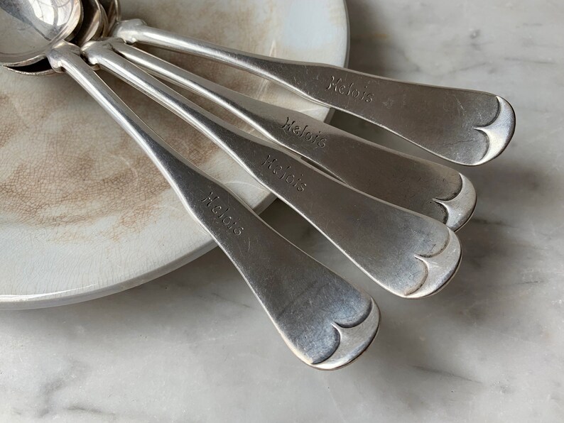 Eclectic tableware Helois flatware Engraved name silver Rogers /& Bros Tipped pattern Hotel silver spoons
