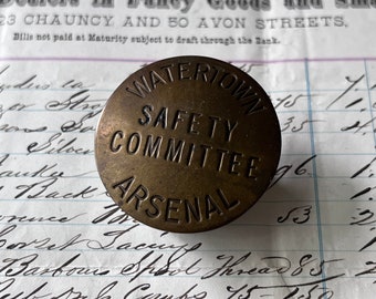 Watertown Arsenal Safety Committee badge, Employee badges, Massachusetts history