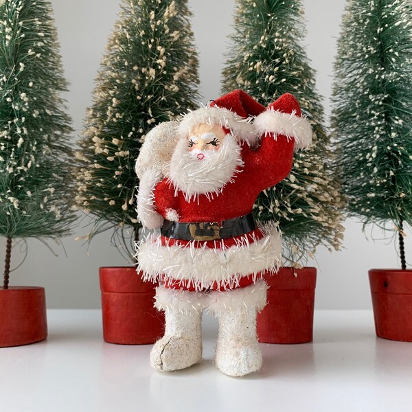 Antique Santa Claus, Paper mache santa, Pulp santa claus, Vintage Christmas decor, Santa ornament, Chenille santa claus
