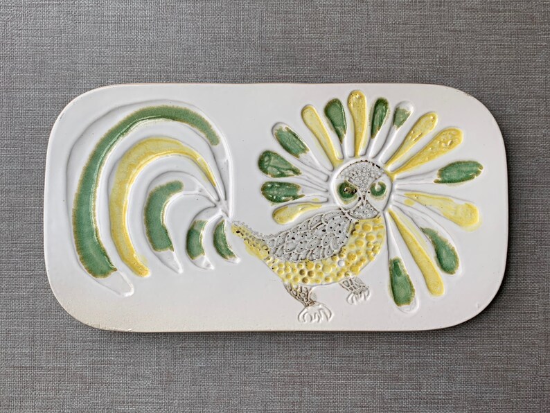 Bennington Potters rooster trivet, Gloria Gil design, Mid-century home, Fighting cock plaque, 1563 image 5