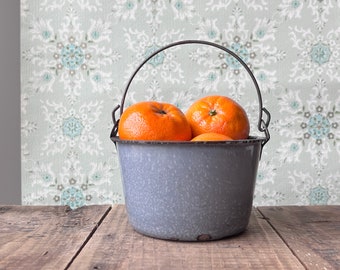 Graniteware berry pail, Enamel berry bucket, Vintage enamelware, Rustic farmhouse decor