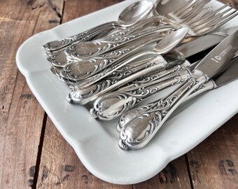 Antique silver place settings, Baroque pattern silverware, Julius Kratz, German silver