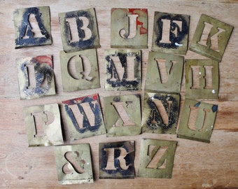 Set of rustic brass stencils, Stencil assortment, Craft Supplies, Industrial letters, Typography, Brass alphabet stencils, Vintage Stencils