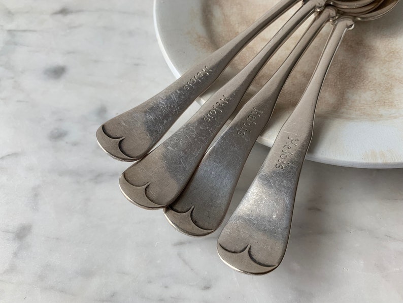 Eclectic tableware Helois flatware Engraved name silver Rogers /& Bros Tipped pattern Hotel silver spoons