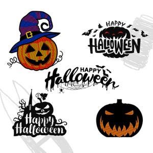 Happy Halloween Jack O'Lantern Pumpkin characters. Digital embroidery machine file ideal for brother, Janome and more