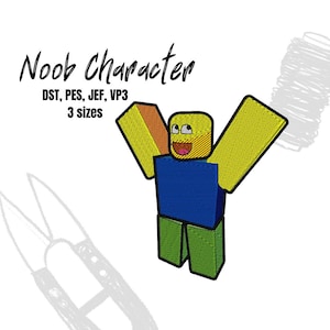 Roblox noob videogame blocks character digital embroidery file.
