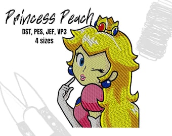 Princess Peach winking embroidery machine design