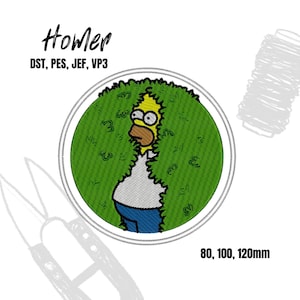 Homer Simpson cartoon character inspired in bushes scene embroidery machine digital file.