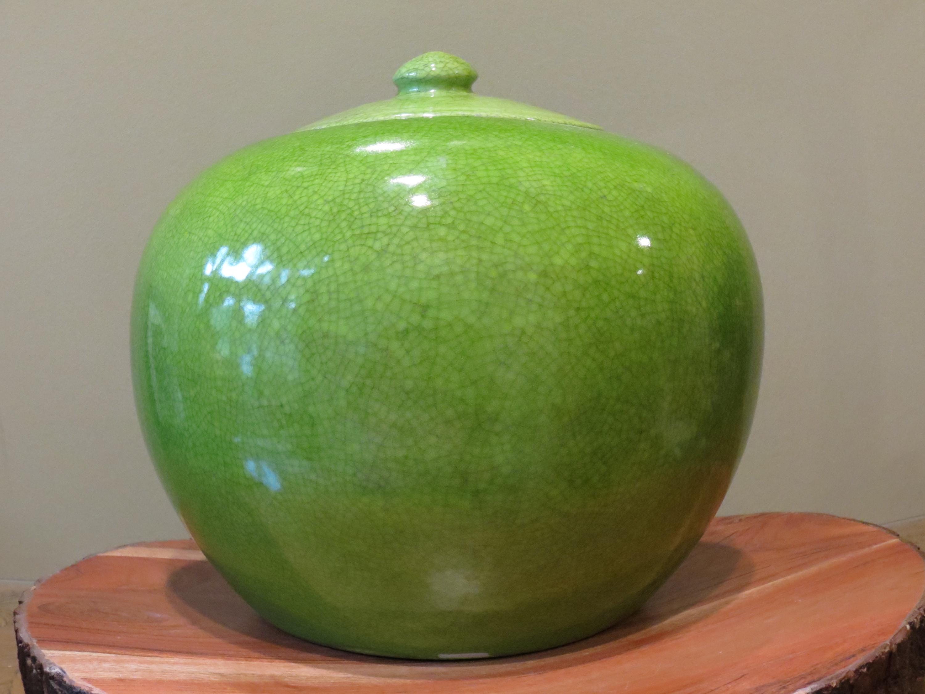 Vintage Tozai Home Ginger Jar – Green Apple Crackle Glaze