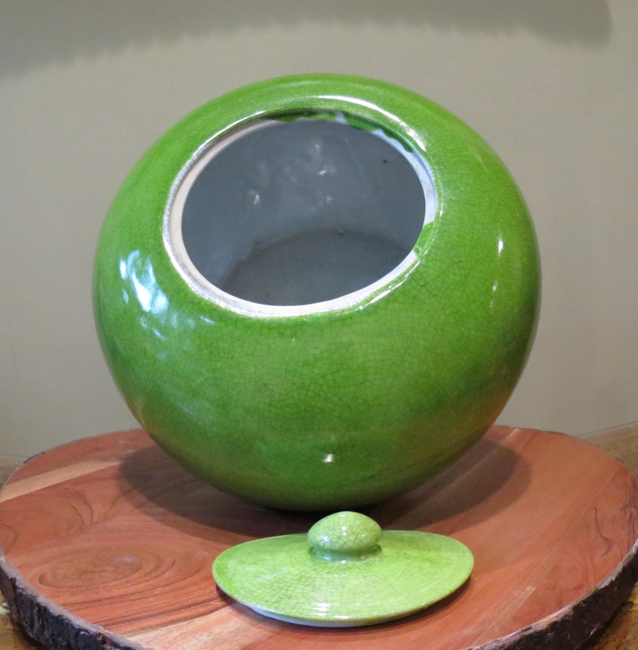 Vintage Tozai Home Ginger Jar – Green Apple Crackle Glaze