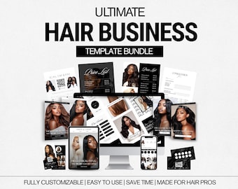 Hair Business Template Bundle, Salon Branding Kit Templates, Hair Stylist Social Media Marketing Flyer Designs, Editable Canva Design Set