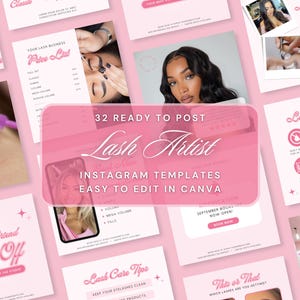 32 Y2K Pink Lash Tech Instagram Post Templates, Lash Quotes, Lash Posts, Lash Tech Branding, Canva Templates, Lash Artist Social Media