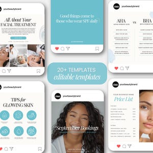 35 Esthetician Instagram Post Templates, Skincare Quotes, Skincare Posts, Esthetician Branding, Canva Templates