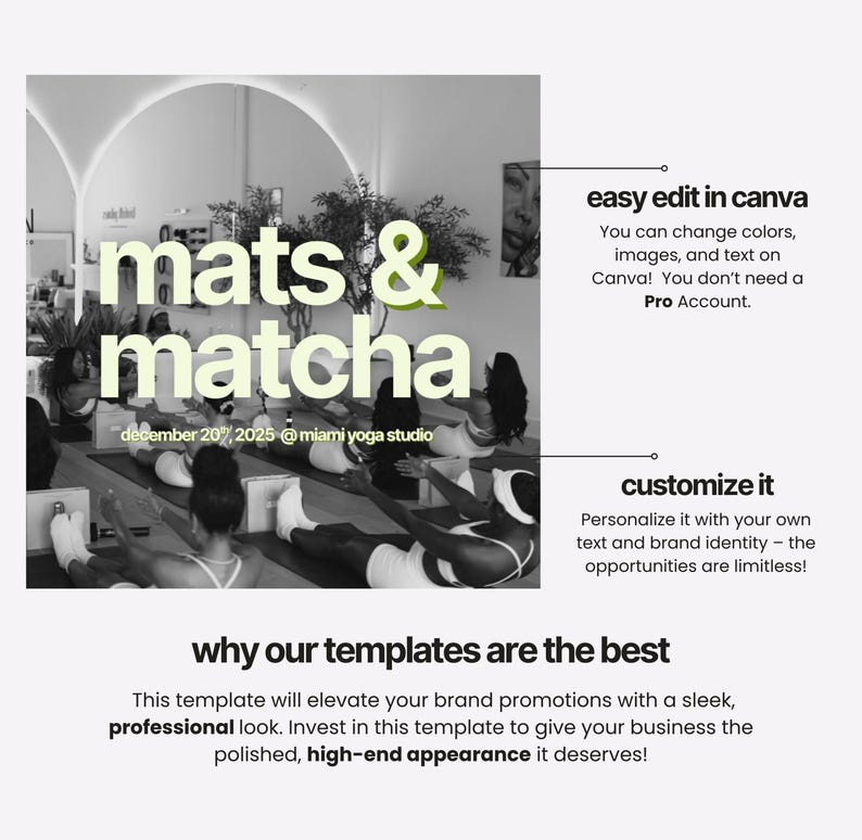 Pilates & Matcha Event Template, Editable Canva Invitation, Wellness Digital Download, Instant Download, Wellness Instagram Social Media