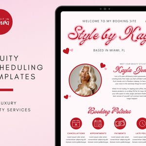 Valentine Acuity Scheduling Template Hair Stylist, Booking Website, Acuity Scheduling Site, DIY Canva Template Lash Artist MUA Nails, Pink