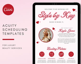 Valentine Acuity Scheduling Template Hair Stylist, Booking Website, Acuity Scheduling Site, DIY Canva Template Lash Artist MUA Nails, Pink