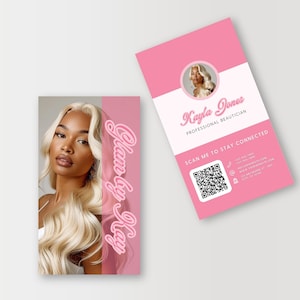 Pink Hairstylist Lash Artist MUA Nails Instagram Visitenkarten, DIY Canva Template Design, Hair Care Salon Vorgefertigte Beauty Visitenkarten