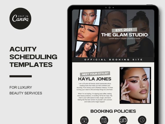 Luxury Modern Lash Artist Acuity Scheduling Template Hair Stylist, Booking Website, DIY Canva Template, Hairstylist, Makeup, MUA, Nails