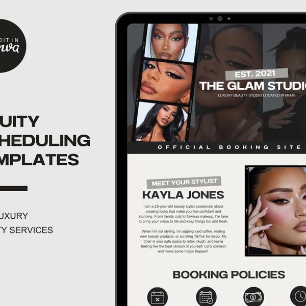 Luxury Modern Lash Artist Acuity Scheduling Template Hair Stylist, Booking Website, DIY Canva Template, Hairstylist, Makeup, MUA, Nails