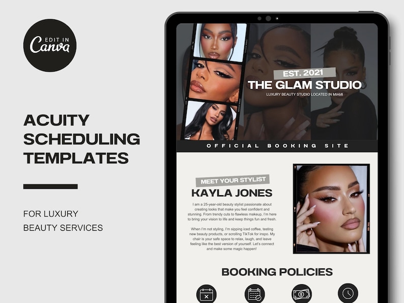 Luxury Modern Lash Artist Acuity Scheduling Template Hair Stylist, Booking Website, DIY Canva Template, Hairstylist, Makeup, MUA, Nails