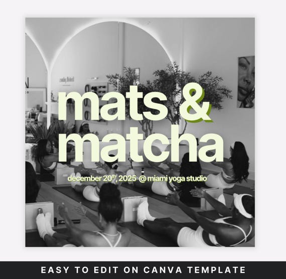 Pilates & Matcha Event Template, Editable Canva Invitation, Wellness Digital Download, Instant Download, Wellness Instagram Social Media