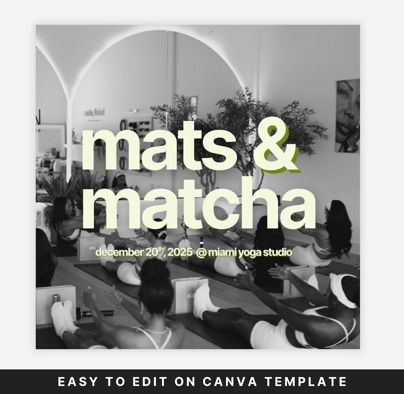 Pilates & Matcha Event Template, Editable Canva Invitation, Wellness Digital Download, Instant Download, Wellness Instagram Social Media
