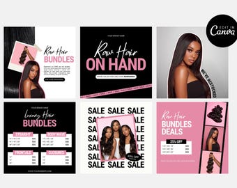 Hair Bundles Flyer Template Bundle, Editable On Canva, DIY, Hair Flyer, Book Now Flyer, Raw Hair Bundles, Bundles Pricelist, Restock, Wigs