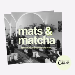 Pilates & Matcha Event Template, Editable Canva Invitation, Wellness Digital Download, Instant Download, Wellness Instagram Social Media