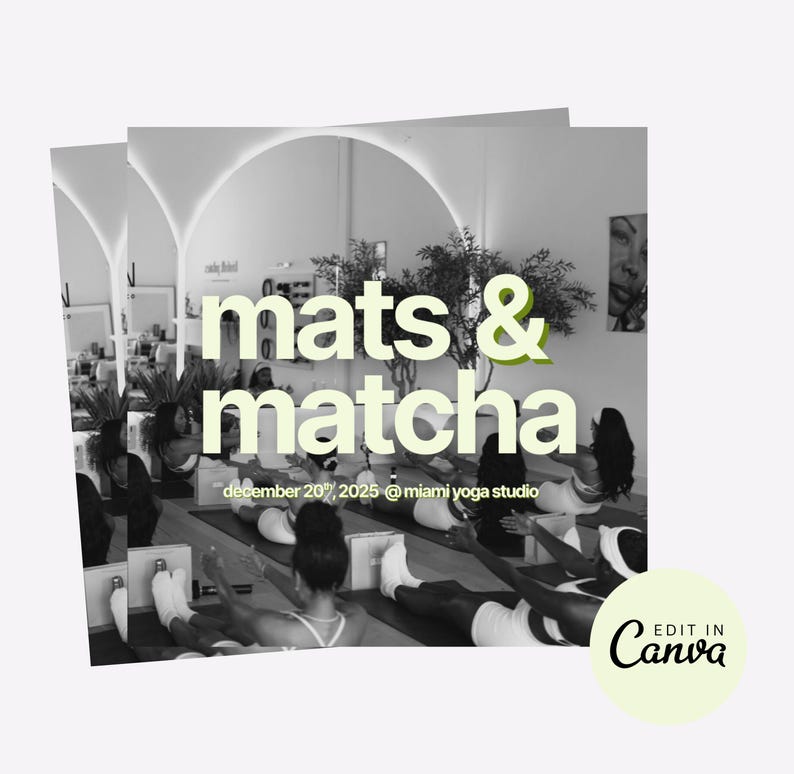Pilates & Matcha Event Template, Editable Canva Invitation, Wellness Digital Download, Instant Download, Wellness Instagram Social Media