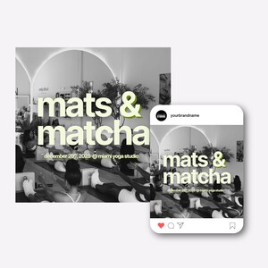 Pilates & Matcha Event Template, Editable Canva Invitation, Wellness Digital Download, Instant Download, Wellness Instagram Social Media