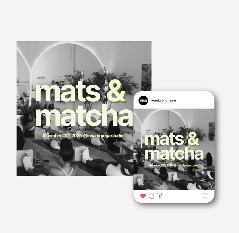 Pilates & Matcha Event Template, Editable Canva Invitation, Wellness Digital Download, Instant Download, Wellness Instagram Social Media