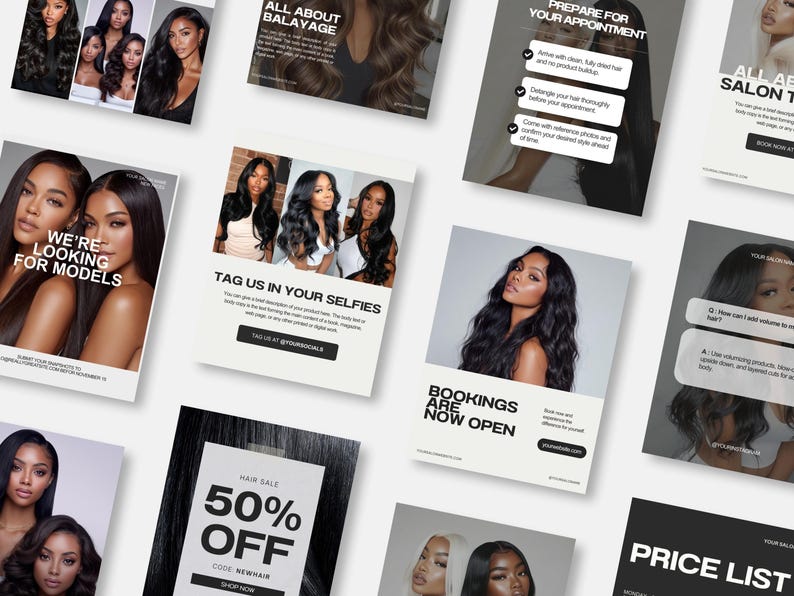 43 Hair Instagram Templates Free Acuity, Hairstylist Instagram Post, Branding Kit Hair, Wigs, Salon Social Media, Hair Care Trendy Business
