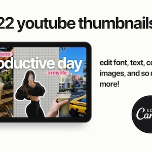 22 Youtube Thumbnail Canva Template, Customizable Minimalist Design, Collages, Youtube video cover, DIY Branding kit, neutral aesthetic, trendy
