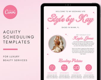 Pink Acuity Scheduling Template Hair Stylist, Booking Website, Acuity Scheduling Booking Site, DIY Canva Template, Lash Artist, MUA, Nails