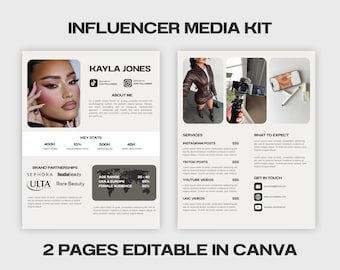 2-seitiges Media Kit Canva Template, Instagram Media Kit, Influencer Rate Sheet Template, Blogger Press Kit, Facebook Tiktok Instagram Template
