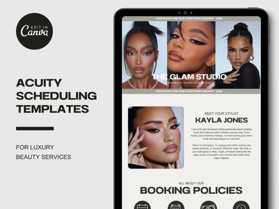 Luxury Modern Lash Artist Acuity Scheduling Template Hair Stylist, Booking Website, DIY Canva Template, Hairstylist, Makeup, MUA, Nails