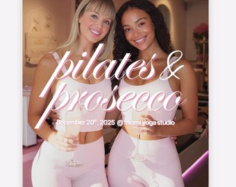 Pilates & Prosecco Event Template, Editable Wellness Canva Invitation, Digital Download, Instant Download, Fitness Instagram Social Media