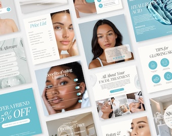35 plantillas de publicaciones de Instagram para esteticistas, frases sobre el cuidado de la piel, publicaciones sobre el cuidado de la piel, branding para esteticistas, marketing para spas médicos, plantillas de Canva