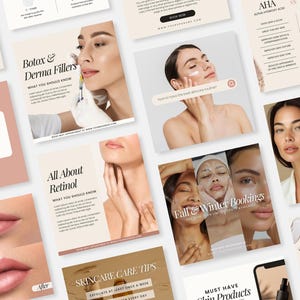 Esthetician Social Media Templates, Skincare Quotes, Skincare Posts, Esthetician Branding, Medspa Marketing, Beige Canva Templates