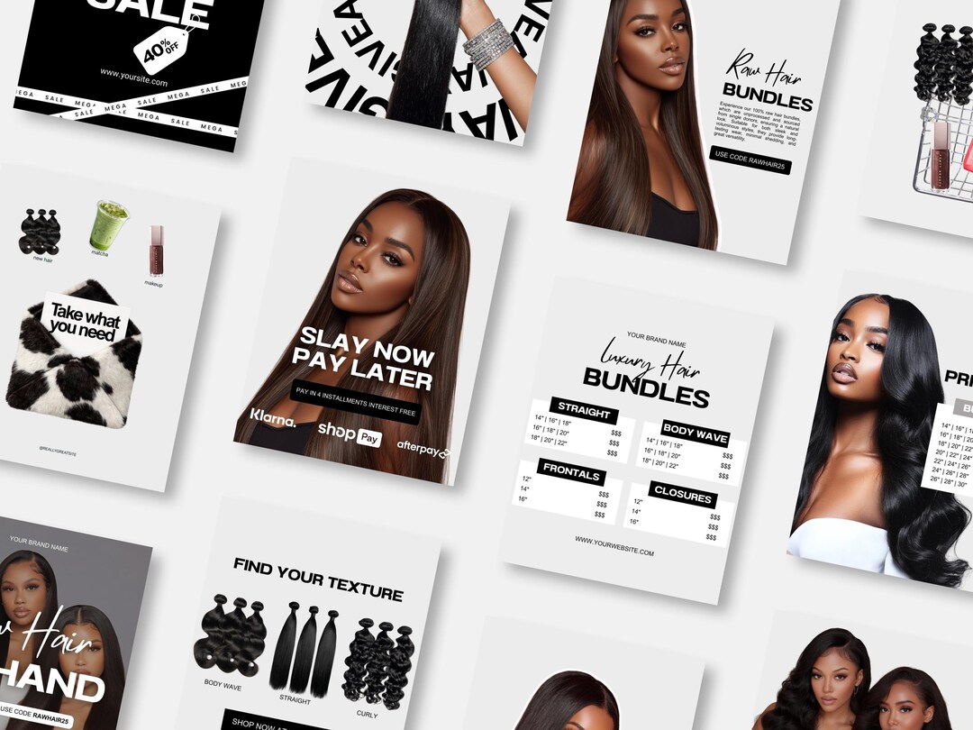 20 Hair Vendor Canva Marketing Templates, Bundle Wig Instagram Posts ...