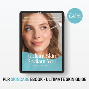 Skincare eBook, Glowing Skin Guide + Master Resell Rights, Esthetician Training, PLR, Healthy Skin Tips, Canva Done For You Digital Template