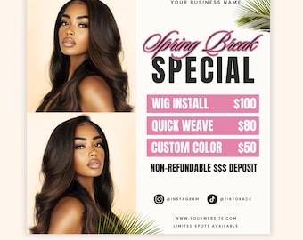 Spring Break Booking Flyer, Spring Special Flyer, March Booking Flyer, Spring Books Open Hair Braids Lash Nail Makeup Wig Install Locs MUA