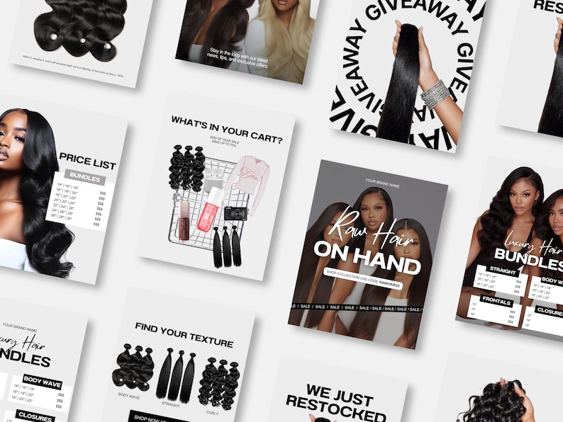20 Hair Vendor Canva Marketing Templates, Bundle Wig Instagram Posts ...