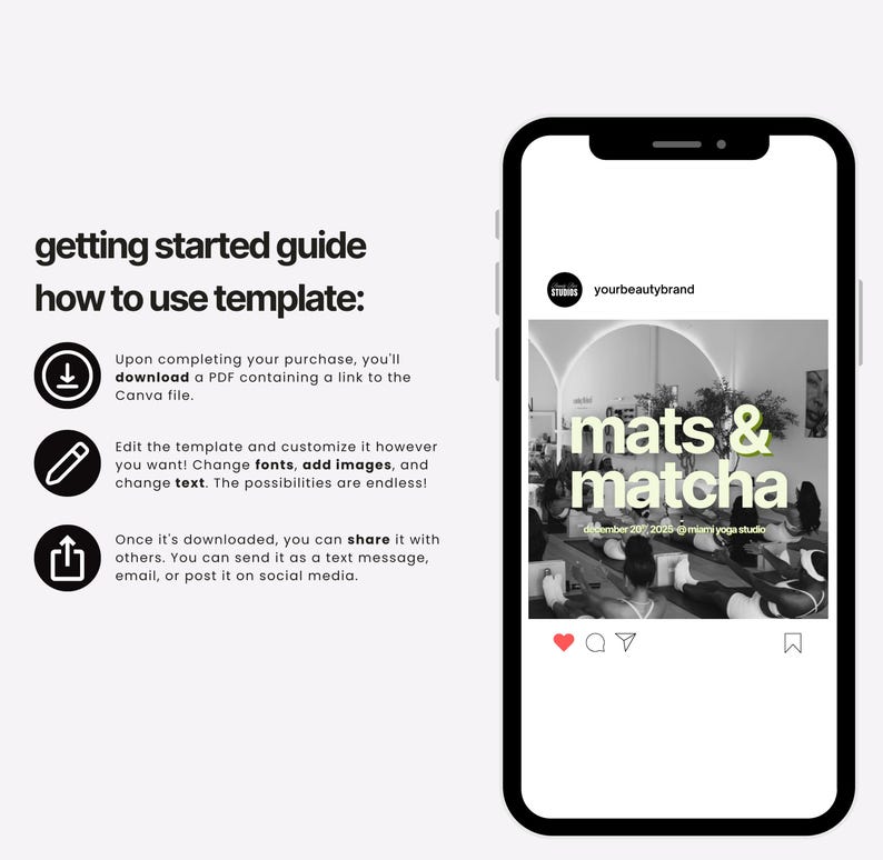 Pilates & Matcha Event Template, Editable Canva Invitation, Wellness Digital Download, Instant Download, Wellness Instagram Social Media