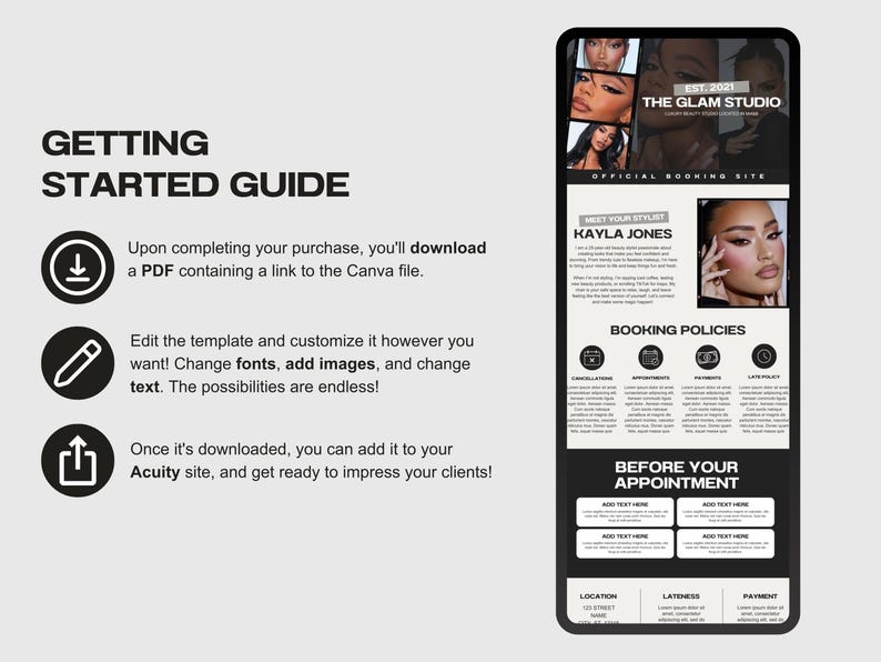 Luxury Modern Lash Artist Acuity Scheduling Template Hair Stylist, Booking Website, DIY Canva Template, Hairstylist, Makeup, MUA, Nails