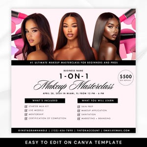 Makeup Class flyer template, Makeup Masterclass, Makeup Course Flyer, Makeup Training, Master class flyer, Beauty Class Flyer, Makeup Artist