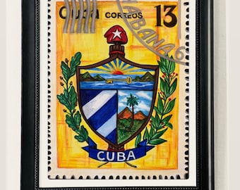 Cuban Coat of Arms – Vintage Stamp Art Print | Cuban Heritage Wall Art | Cuba Symbolism Art– Cuban Stamp Art Print