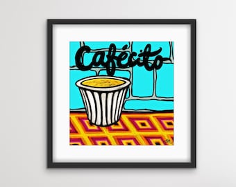Retro Cafecito Art Print – Nostalgic Miami, Cuban Coffee