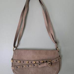 Y2K Studded Adjustable Shoulder/ Crossbody Bag. Stone Colored
